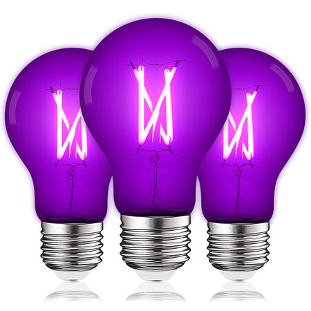 A19 LED Edison Purple Light Bulbs 4.5W 60W Equivalent Clear Glass E26 Base, 3PK